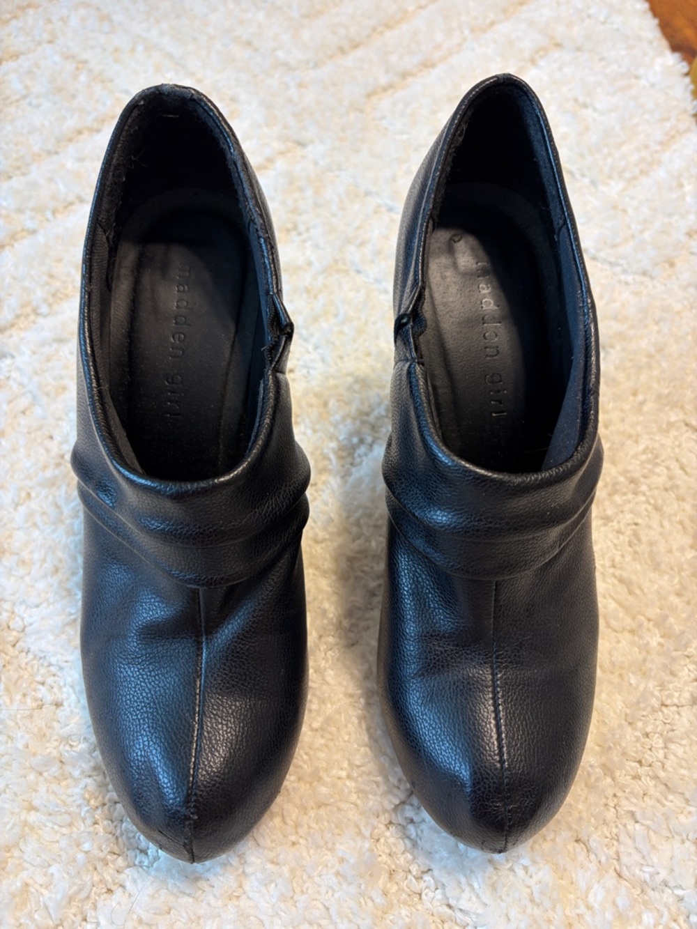 Madden Girl Black Leather Slip-On Ankle Booties